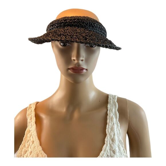 Women’s  Straw Visor One Size Black hat golf party Beach Walk Handmade. - Picture 3 of 13